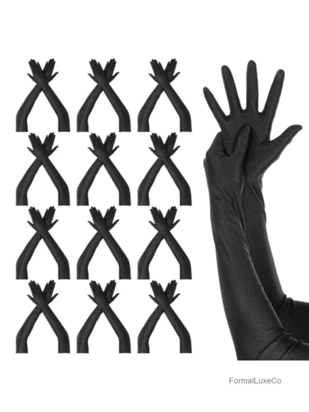 12 Pairs Long Satin Gloves 21 Inch Opera Elbow Length Stretchy Formal